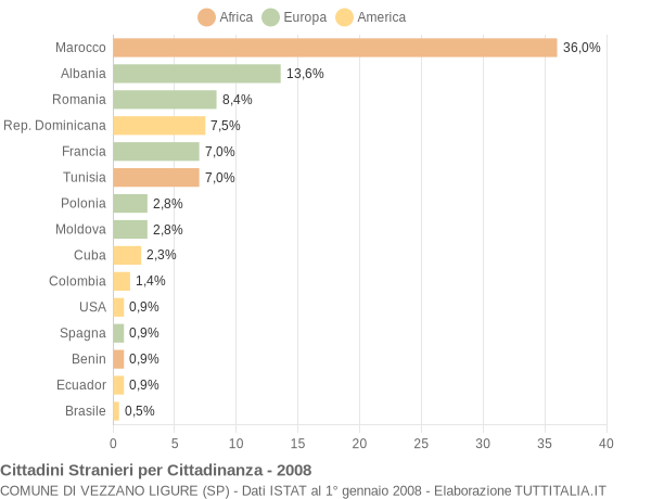 Grafico cittadinanza stranieri - Vezzano Ligure 2008