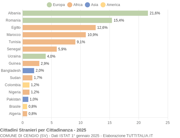 Grafico cittadinanza stranieri - Cengio 2025
