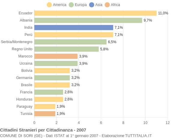 Grafico cittadinanza stranieri - Sori 2007