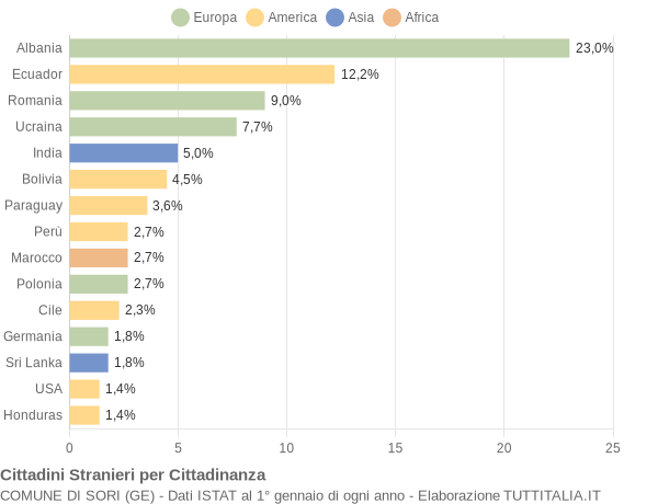 Grafico cittadinanza stranieri - Sori 2013