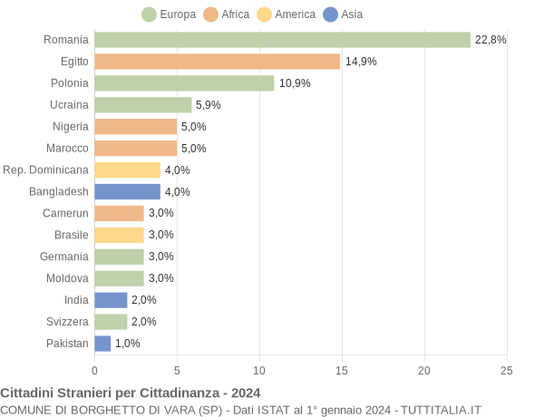 Grafico cittadinanza stranieri - Borghetto di Vara 2024