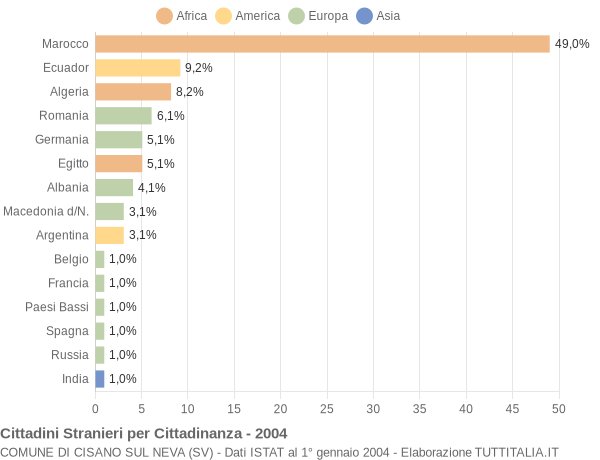 Grafico cittadinanza stranieri - Cisano sul Neva 2004