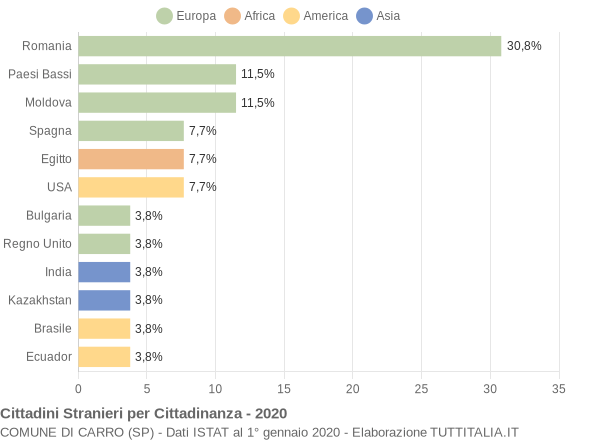 Grafico cittadinanza stranieri - Carro 2020