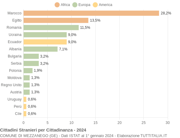 Grafico cittadinanza stranieri - Mezzanego 2024