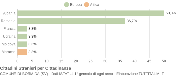 Grafico cittadinanza stranieri - Bormida 2009