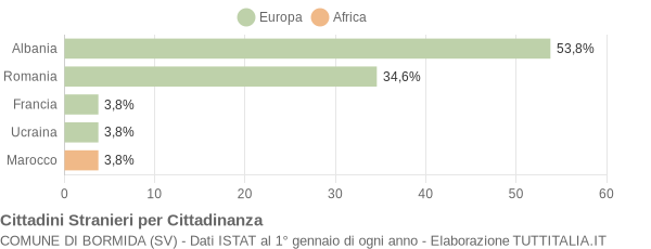 Grafico cittadinanza stranieri - Bormida 2011