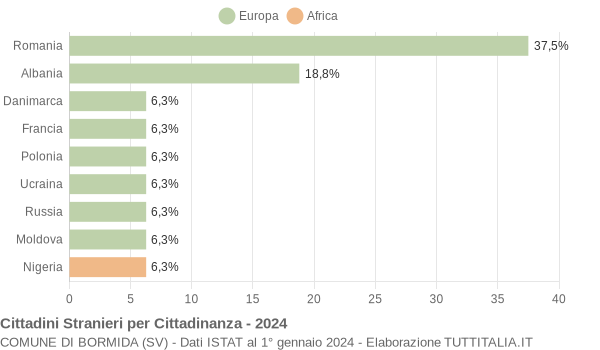 Grafico cittadinanza stranieri - Bormida 2024