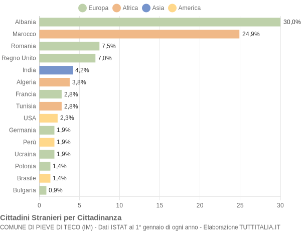 Grafico cittadinanza stranieri - Pieve di Teco 2020