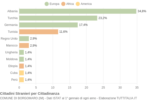 Grafico cittadinanza stranieri - Borgomaro 2006