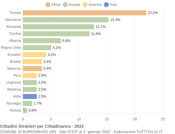 Grafico cittadinanza stranieri - Borgomaro 2022