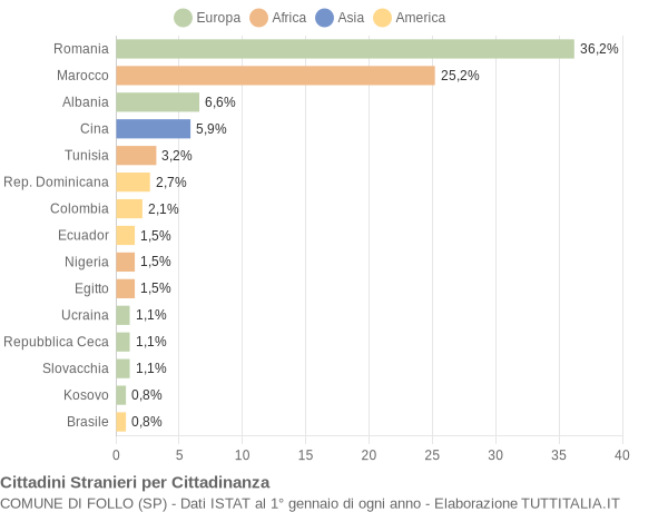 Grafico cittadinanza stranieri - Follo 2019