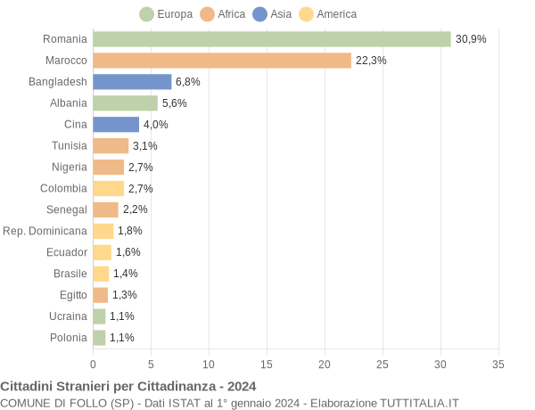 Grafico cittadinanza stranieri - Follo 2024