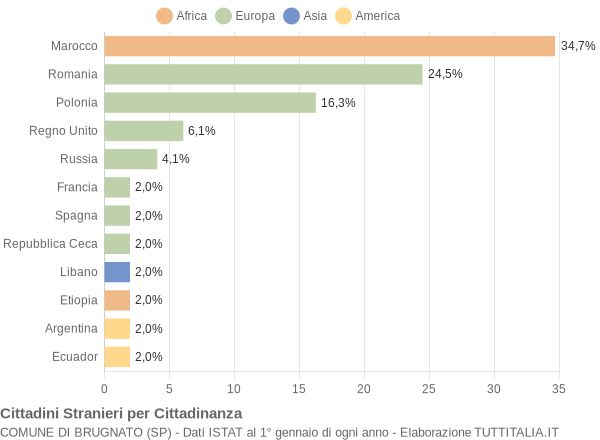 Grafico cittadinanza stranieri - Brugnato 2006