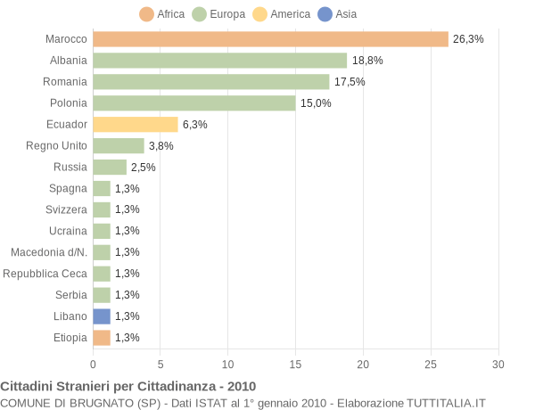 Grafico cittadinanza stranieri - Brugnato 2010