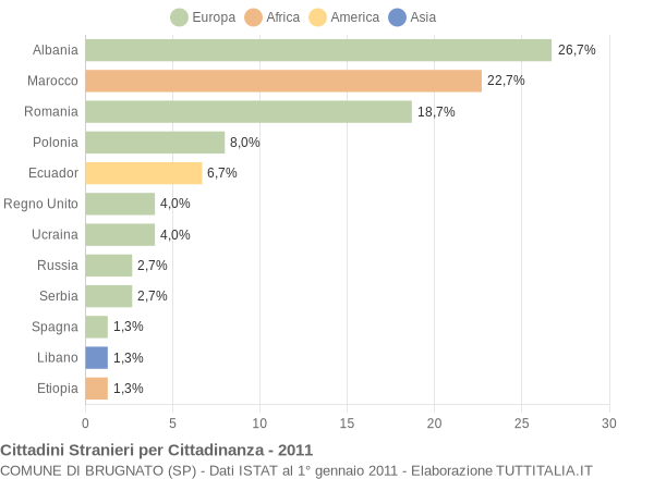 Grafico cittadinanza stranieri - Brugnato 2011