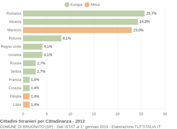 Grafico cittadinanza stranieri - Brugnato 2013