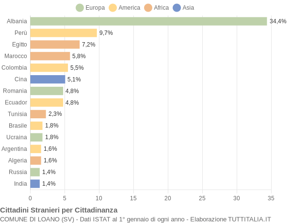 Grafico cittadinanza stranieri - Loano 2004