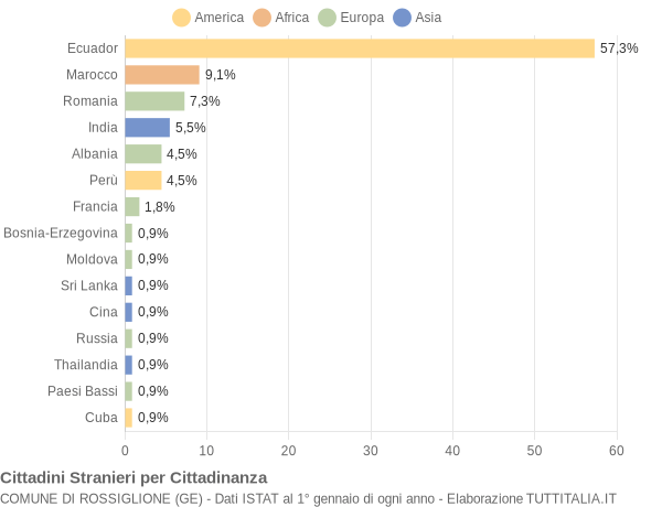 Grafico cittadinanza stranieri - Rossiglione 2008