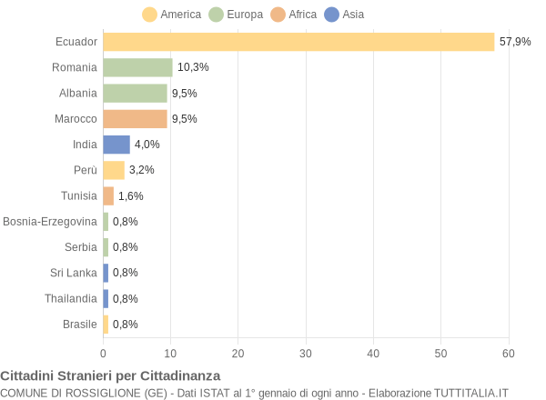 Grafico cittadinanza stranieri - Rossiglione 2010