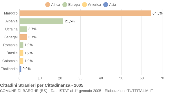 Grafico cittadinanza stranieri - Barghe 2005