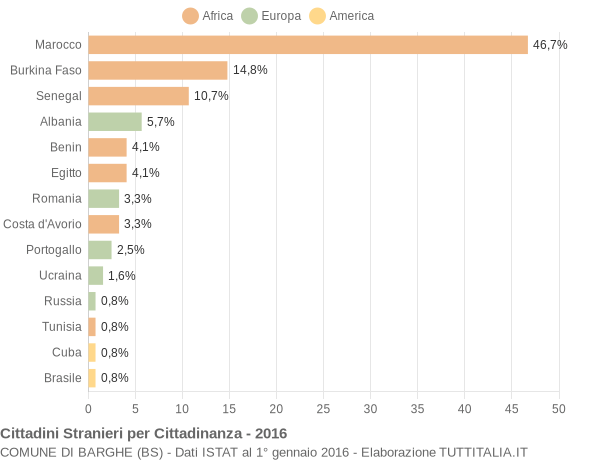 Grafico cittadinanza stranieri - Barghe 2016