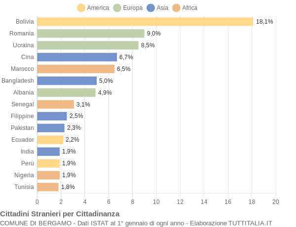 Grafico cittadinanza stranieri - Bergamo 2019