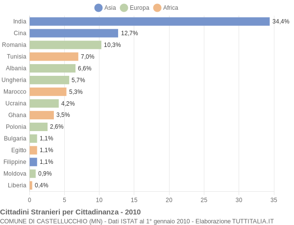 Grafico cittadinanza stranieri - Castellucchio 2010