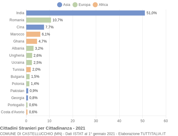 Grafico cittadinanza stranieri - Castellucchio 2021