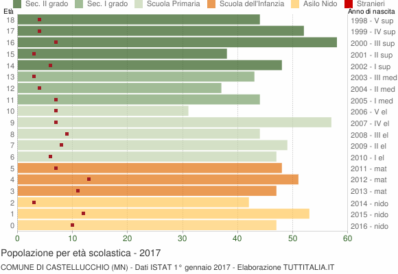 Grafico Popolazione in età scolastica - Castellucchio 2017