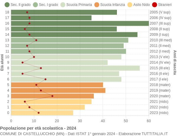 Grafico Popolazione in età scolastica - Castellucchio 2024