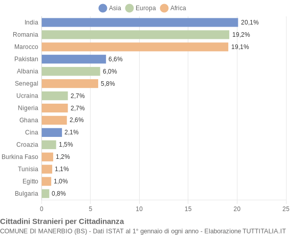 Grafico cittadinanza stranieri - Manerbio 2008