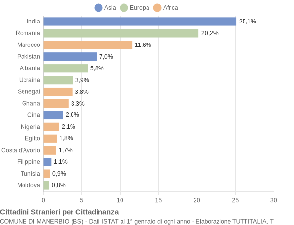 Grafico cittadinanza stranieri - Manerbio 2019