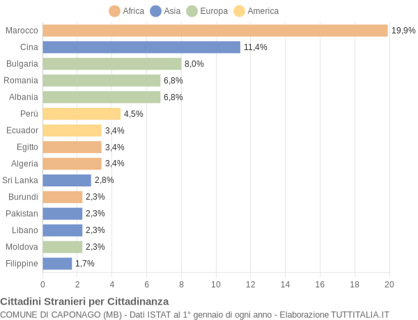 Grafico cittadinanza stranieri - Caponago 2005