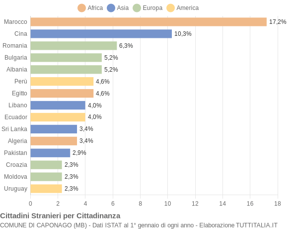 Grafico cittadinanza stranieri - Caponago 2006