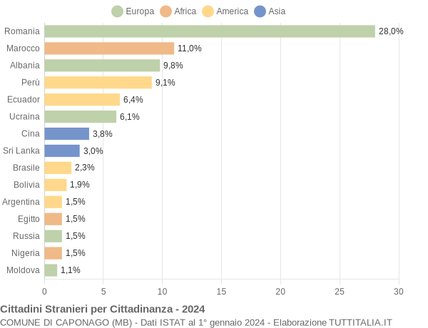 Grafico cittadinanza stranieri - Caponago 2024