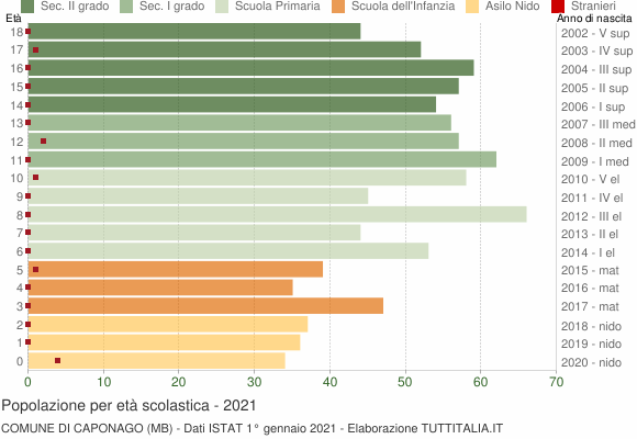 Grafico Popolazione in età scolastica - Caponago 2021