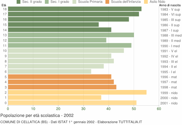 Grafico Popolazione in età scolastica - Cellatica 2002