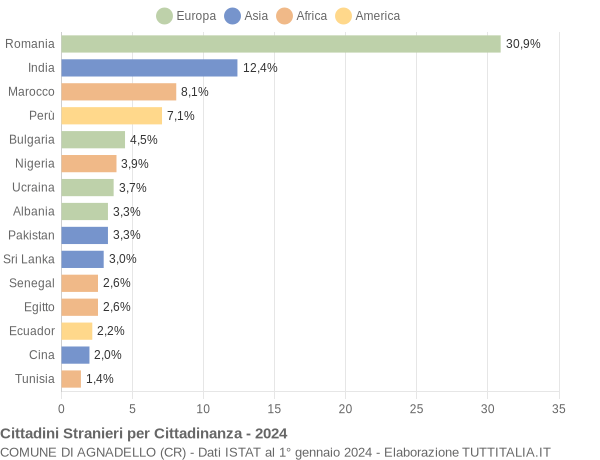 Grafico cittadinanza stranieri - Agnadello 2024