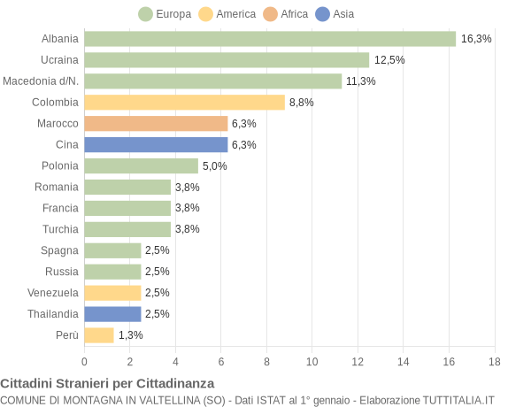 Grafico cittadinanza stranieri - Montagna in Valtellina 2008
