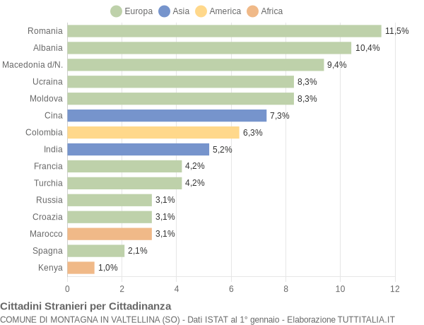 Grafico cittadinanza stranieri - Montagna in Valtellina 2011