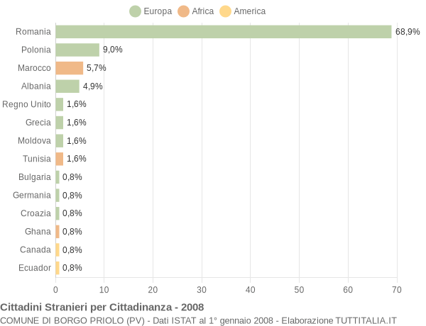 Grafico cittadinanza stranieri - Borgo Priolo 2008