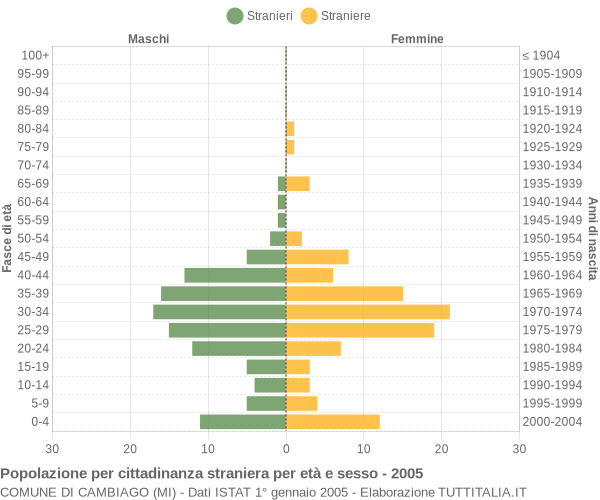 Grafico cittadini stranieri - Cambiago 2005