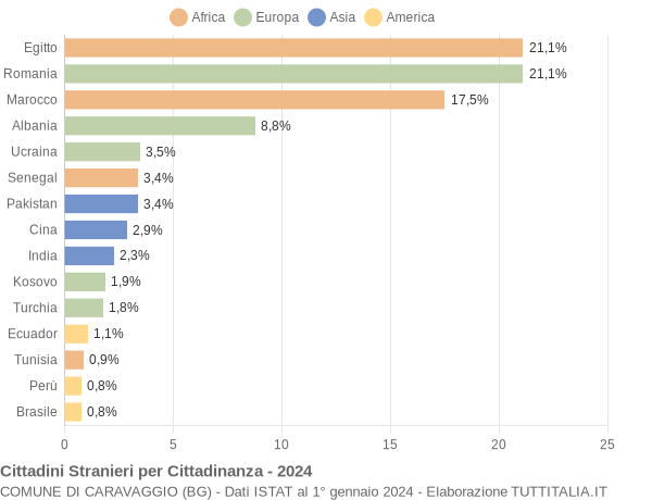 Grafico cittadinanza stranieri - Caravaggio 2024