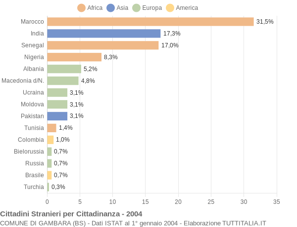 Grafico cittadinanza stranieri - Gambara 2004