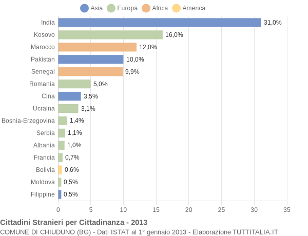 Grafico cittadinanza stranieri - Chiuduno 2013