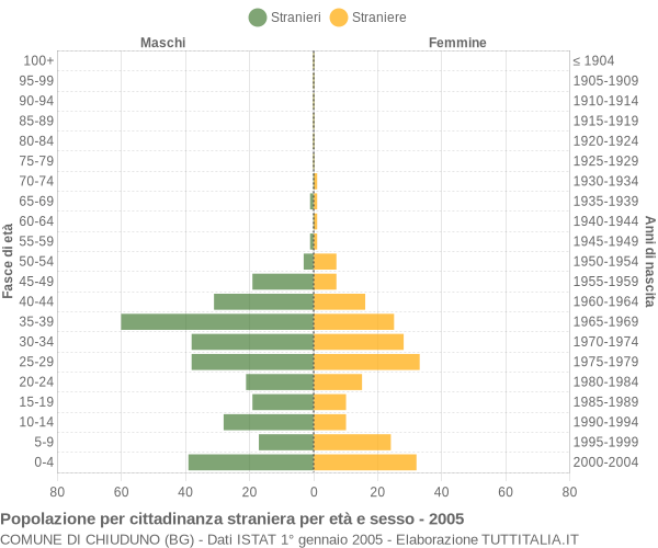 Grafico cittadini stranieri - Chiuduno 2005