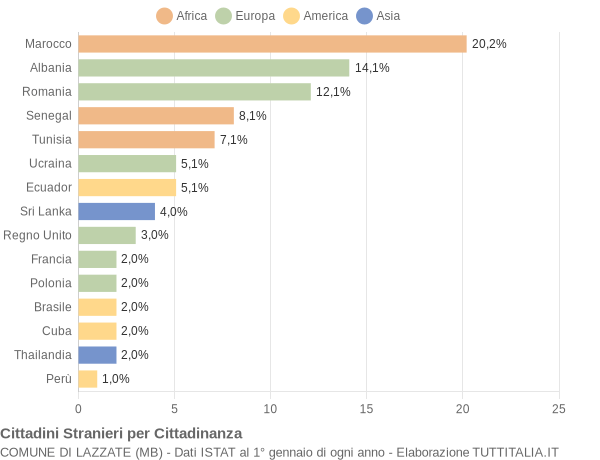 Grafico cittadinanza stranieri - Lazzate 2005