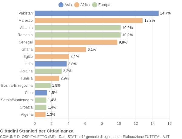 Grafico cittadinanza stranieri - Ospitaletto 2005