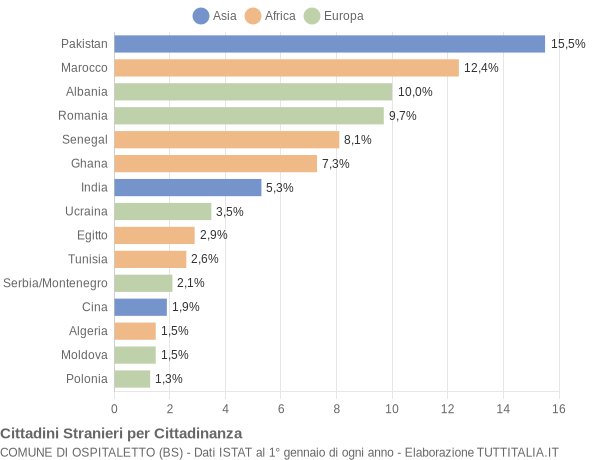 Grafico cittadinanza stranieri - Ospitaletto 2007