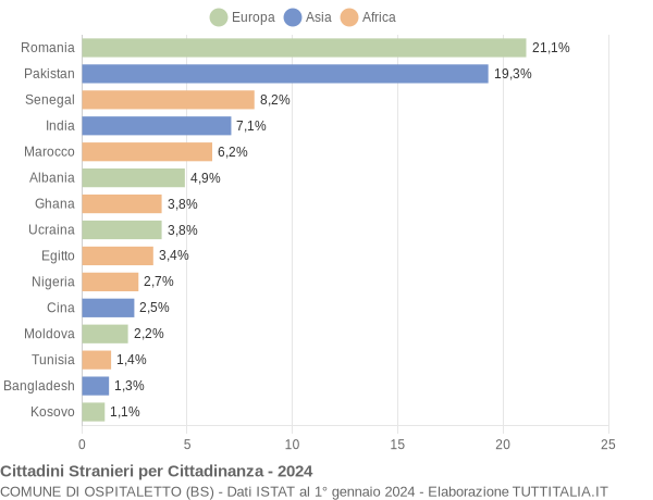 Grafico cittadinanza stranieri - Ospitaletto 2024